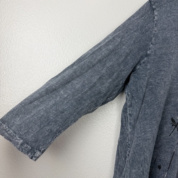 Jess and Jane Tunic Top Womens Medium Gray Floral Shirt Texture Mineral Boho USA - Picture 4 of 10